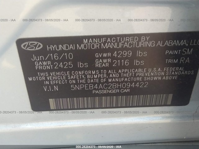 Photo 8 VIN: 5NPEB4AC2BH094422 - HYUNDAI SONATA 