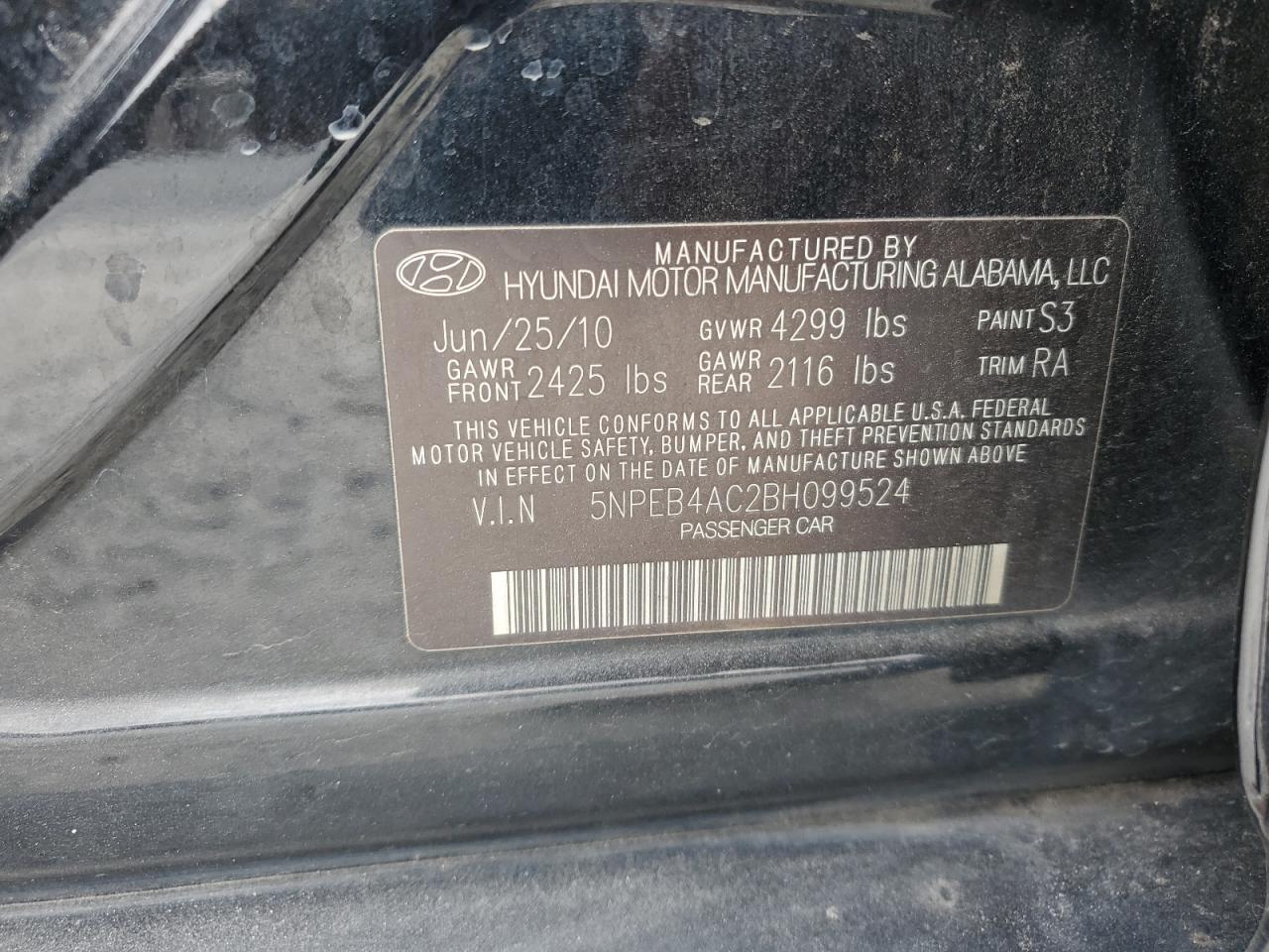 Photo 11 VIN: 5NPEB4AC2BH099524 - HYUNDAI SONATA 