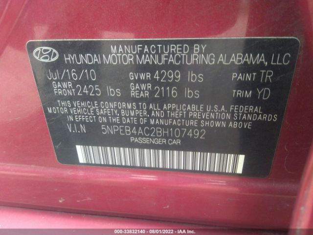 Photo 8 VIN: 5NPEB4AC2BH107492 - HYUNDAI SONATA 