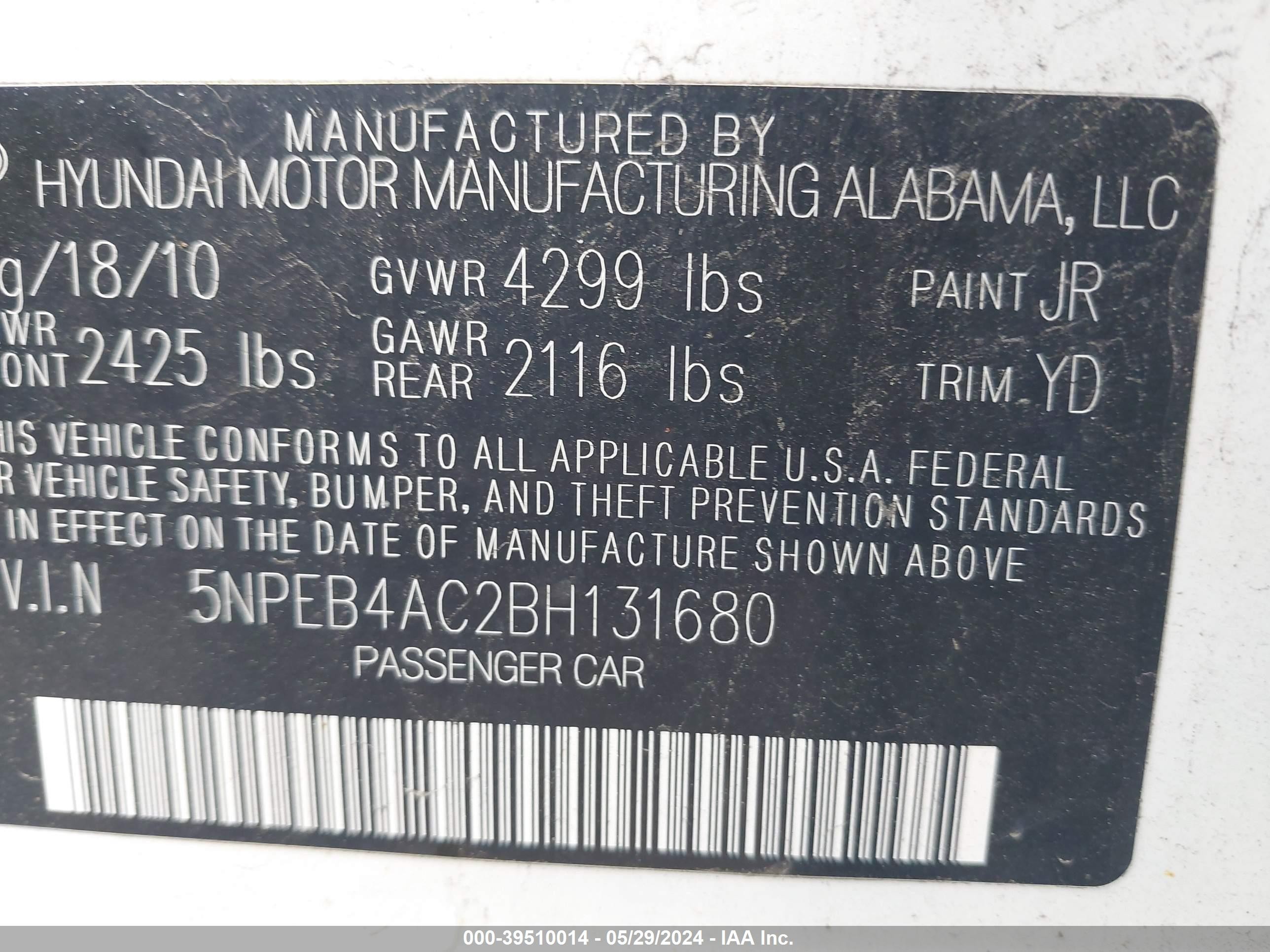 Photo 8 VIN: 5NPEB4AC2BH131680 - HYUNDAI SONATA 