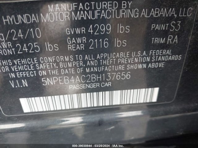 Photo 8 VIN: 5NPEB4AC2BH137656 - HYUNDAI SONATA 