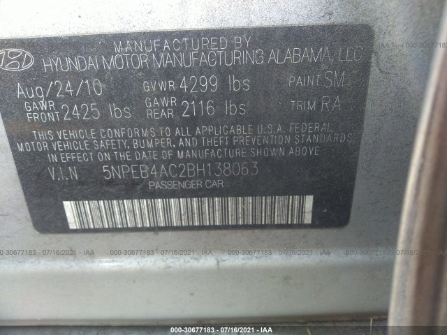 Photo 8 VIN: 5NPEB4AC2BH138063 - HYUNDAI SONATA 