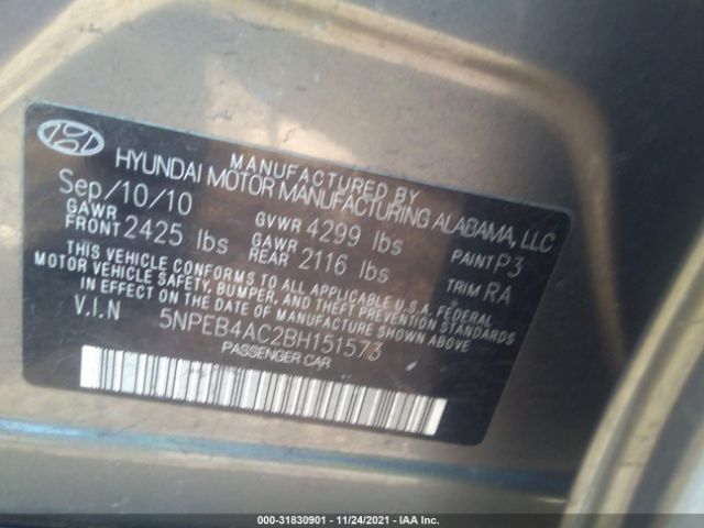 Photo 8 VIN: 5NPEB4AC2BH151573 - HYUNDAI SONATA 