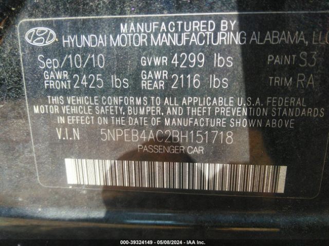 Photo 8 VIN: 5NPEB4AC2BH151718 - HYUNDAI SONATA 