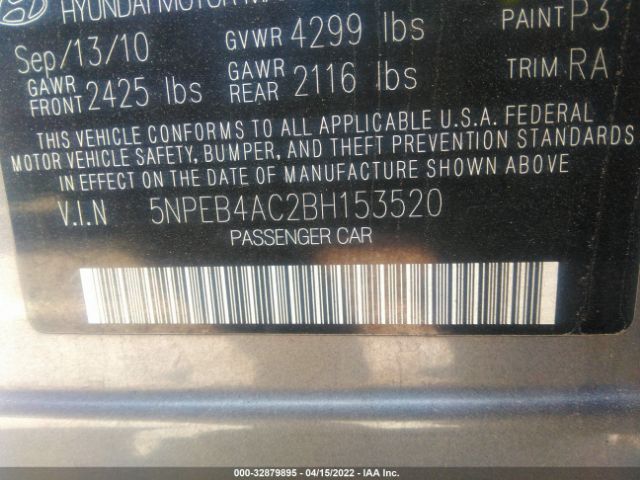 Photo 8 VIN: 5NPEB4AC2BH153520 - HYUNDAI SONATA 