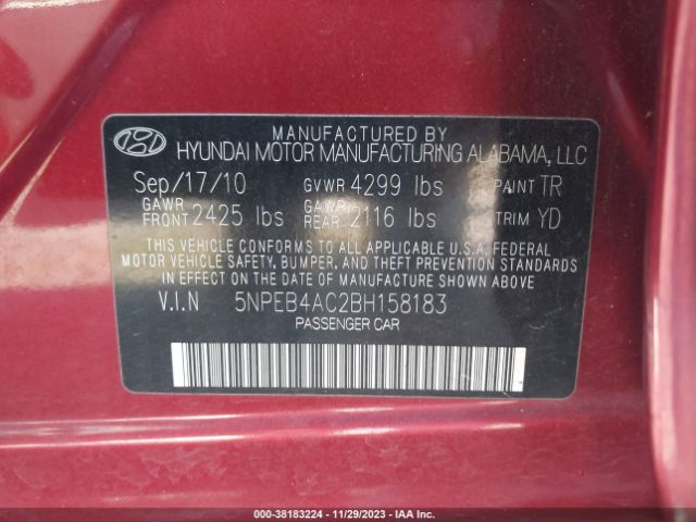 Photo 8 VIN: 5NPEB4AC2BH158183 - HYUNDAI SONATA 