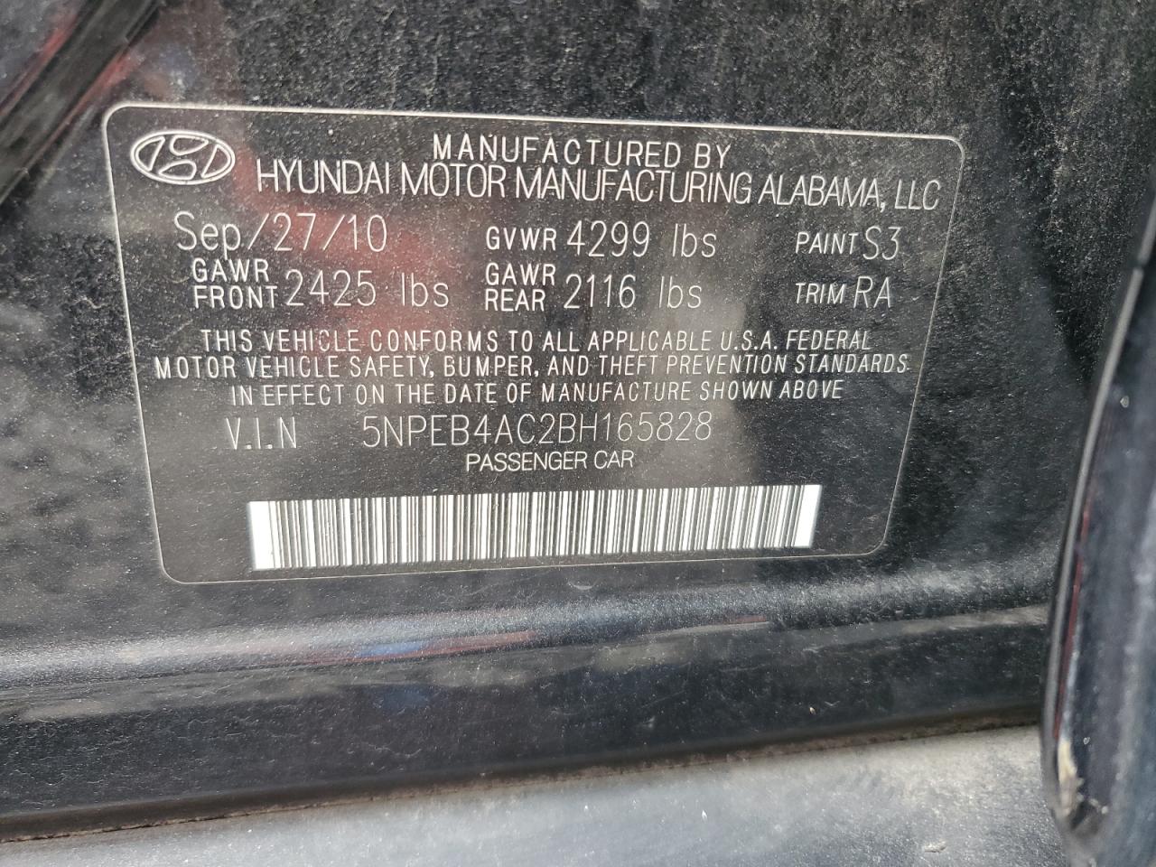 Photo 11 VIN: 5NPEB4AC2BH165828 - HYUNDAI SONATA 