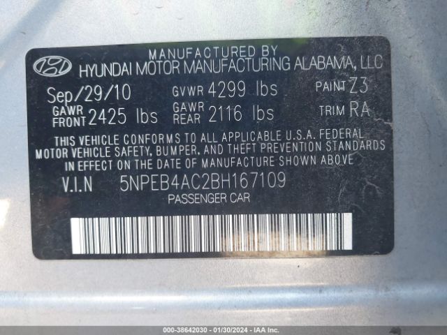 Photo 8 VIN: 5NPEB4AC2BH167109 - HYUNDAI SONATA 