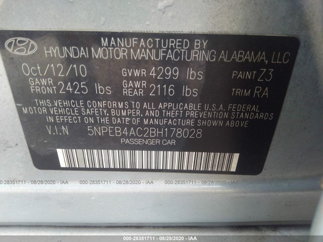 Photo 8 VIN: 5NPEB4AC2BH178028 - HYUNDAI SONATA 