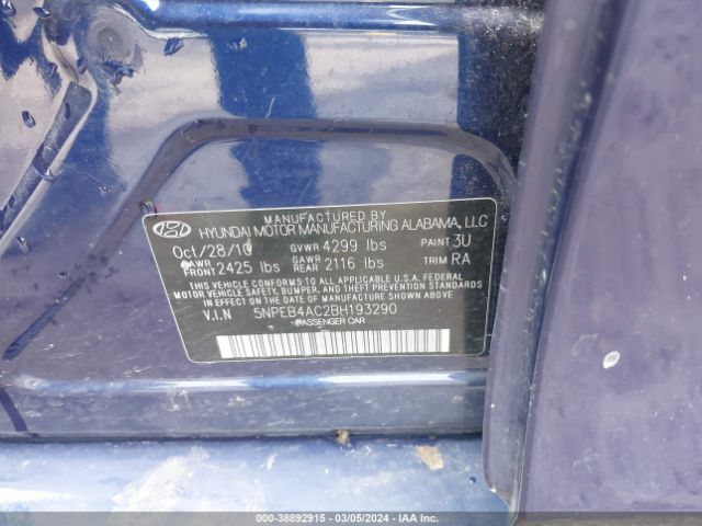 Photo 8 VIN: 5NPEB4AC2BH193290 - HYUNDAI SONATA 