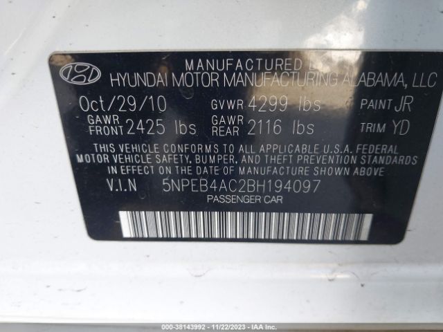 Photo 8 VIN: 5NPEB4AC2BH194097 - HYUNDAI SONATA 