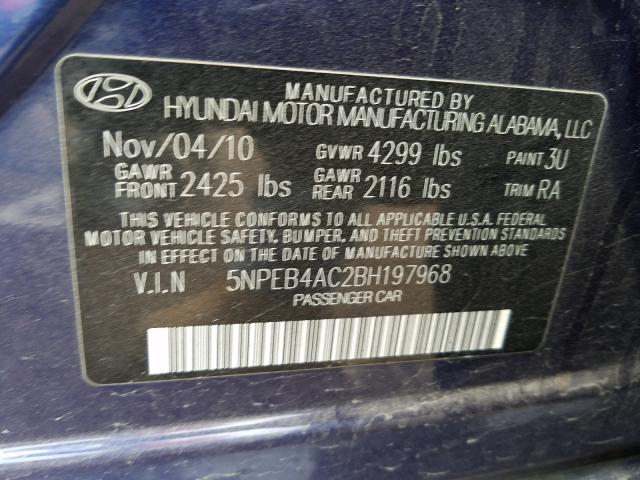 Photo 9 VIN: 5NPEB4AC2BH197968 - HYUNDAI SONATA GLS 