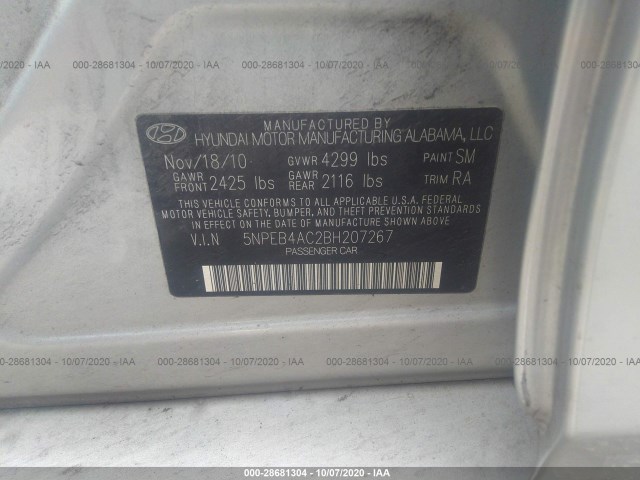 Photo 8 VIN: 5NPEB4AC2BH207267 - HYUNDAI SONATA 