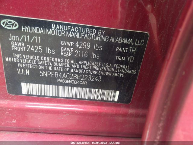 Photo 8 VIN: 5NPEB4AC2BH223243 - HYUNDAI SONATA 