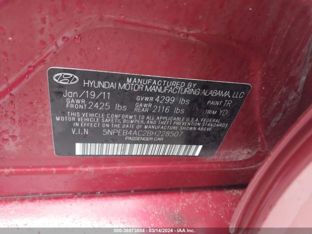 Photo 8 VIN: 5NPEB4AC2BH228507 - HYUNDAI SONATA 