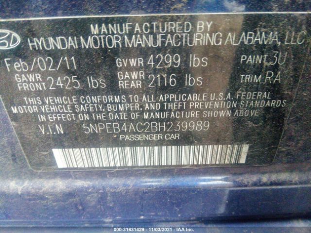 Photo 8 VIN: 5NPEB4AC2BH239989 - HYUNDAI SONATA 