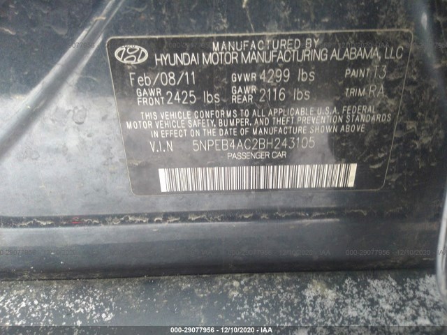 Photo 8 VIN: 5NPEB4AC2BH243105 - HYUNDAI SONATA 