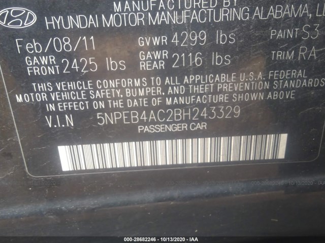 Photo 8 VIN: 5NPEB4AC2BH243329 - HYUNDAI SONATA 