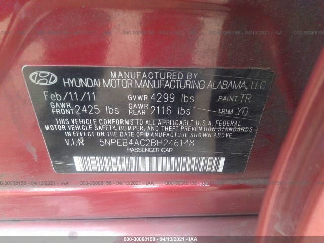 Photo 8 VIN: 5NPEB4AC2BH246148 - HYUNDAI SONATA 