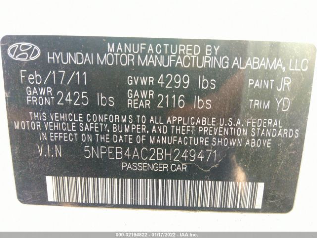 Photo 8 VIN: 5NPEB4AC2BH249471 - HYUNDAI SONATA 