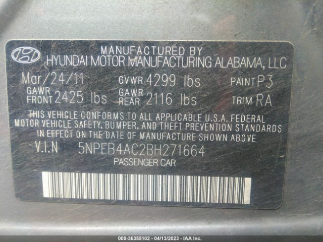 Photo 8 VIN: 5NPEB4AC2BH271664 - HYUNDAI SONATA 