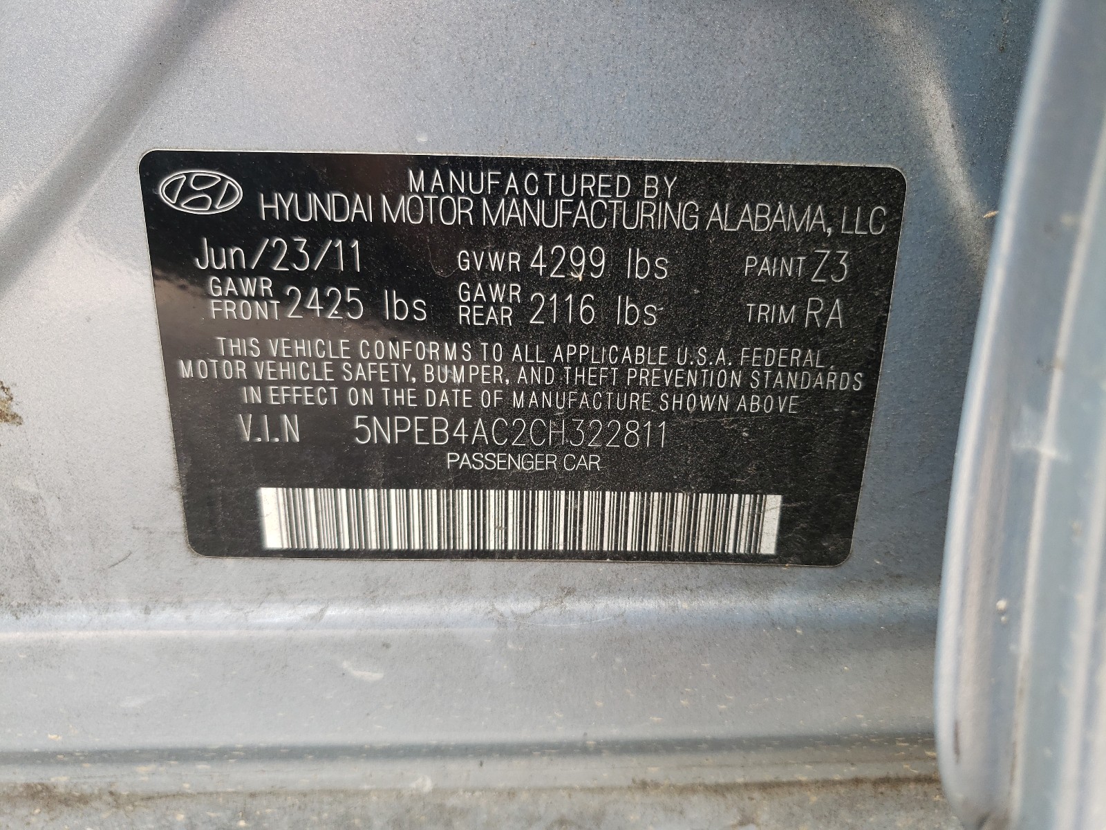 Photo 9 VIN: 5NPEB4AC2CH322811 - HYUNDAI SONATA GLS 