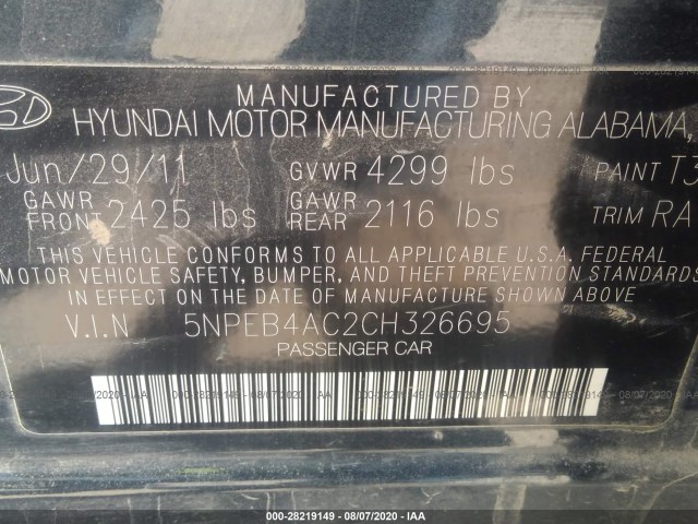 Photo 8 VIN: 5NPEB4AC2CH326695 - HYUNDAI SONATA 