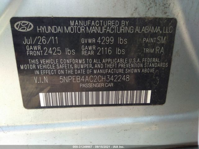 Photo 8 VIN: 5NPEB4AC2CH342248 - HYUNDAI SONATA 