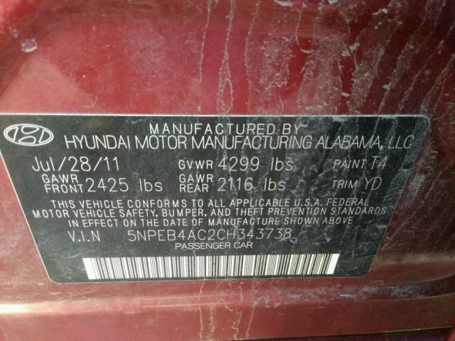 Photo 9 VIN: 5NPEB4AC2CH343738 - HYUNDAI SONATA GLS 