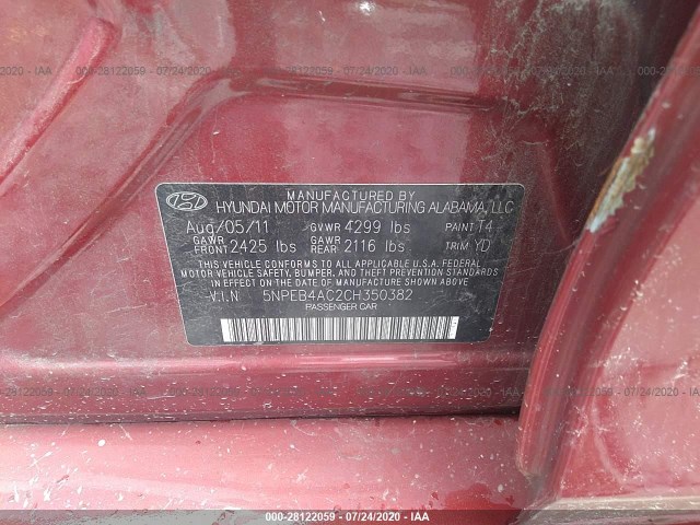 Photo 8 VIN: 5NPEB4AC2CH350382 - HYUNDAI SONATA 