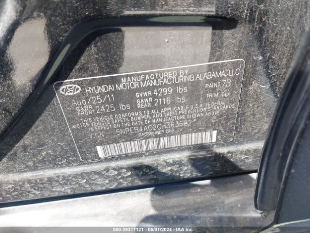 Photo 8 VIN: 5NPEB4AC2CH363682 - HYUNDAI SONATA GLS 