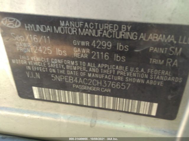 Photo 8 VIN: 5NPEB4AC2CH376657 - HYUNDAI SONATA 