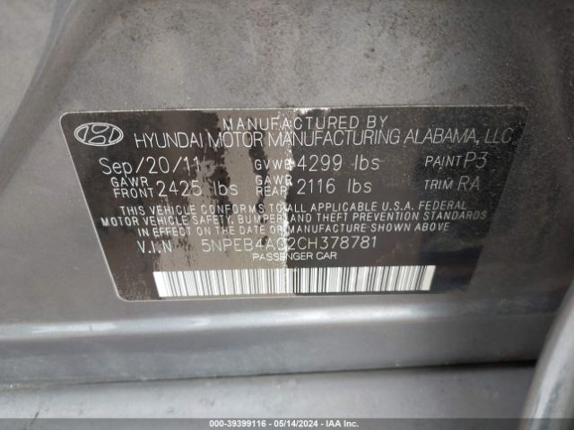 Photo 8 VIN: 5NPEB4AC2CH378781 - HYUNDAI SONATA 