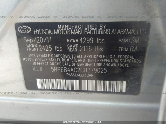 Photo 8 VIN: 5NPEB4AC2CH379025 - HYUNDAI SONATA 