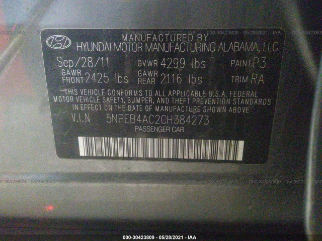 Photo 8 VIN: 5NPEB4AC2CH384273 - HYUNDAI SONATA 