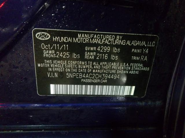 Photo 9 VIN: 5NPEB4AC2CH394494 - HYUNDAI SONATA GLS 