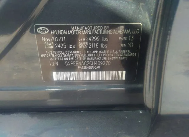 Photo 8 VIN: 5NPEB4AC2CH409270 - HYUNDAI SONATA 