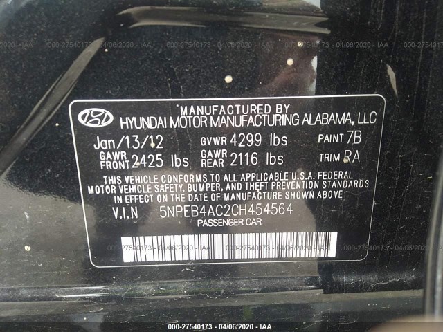 Photo 8 VIN: 5NPEB4AC2CH454564 - HYUNDAI SONATA 