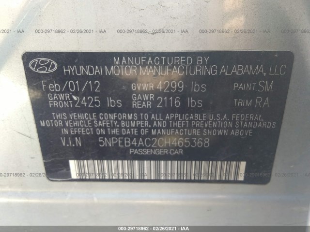 Photo 8 VIN: 5NPEB4AC2CH465368 - HYUNDAI SONATA 