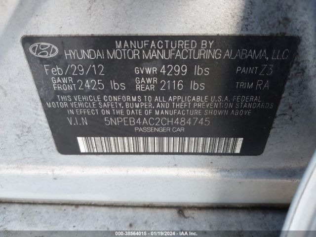 Photo 8 VIN: 5NPEB4AC2CH484745 - HYUNDAI SONATA 