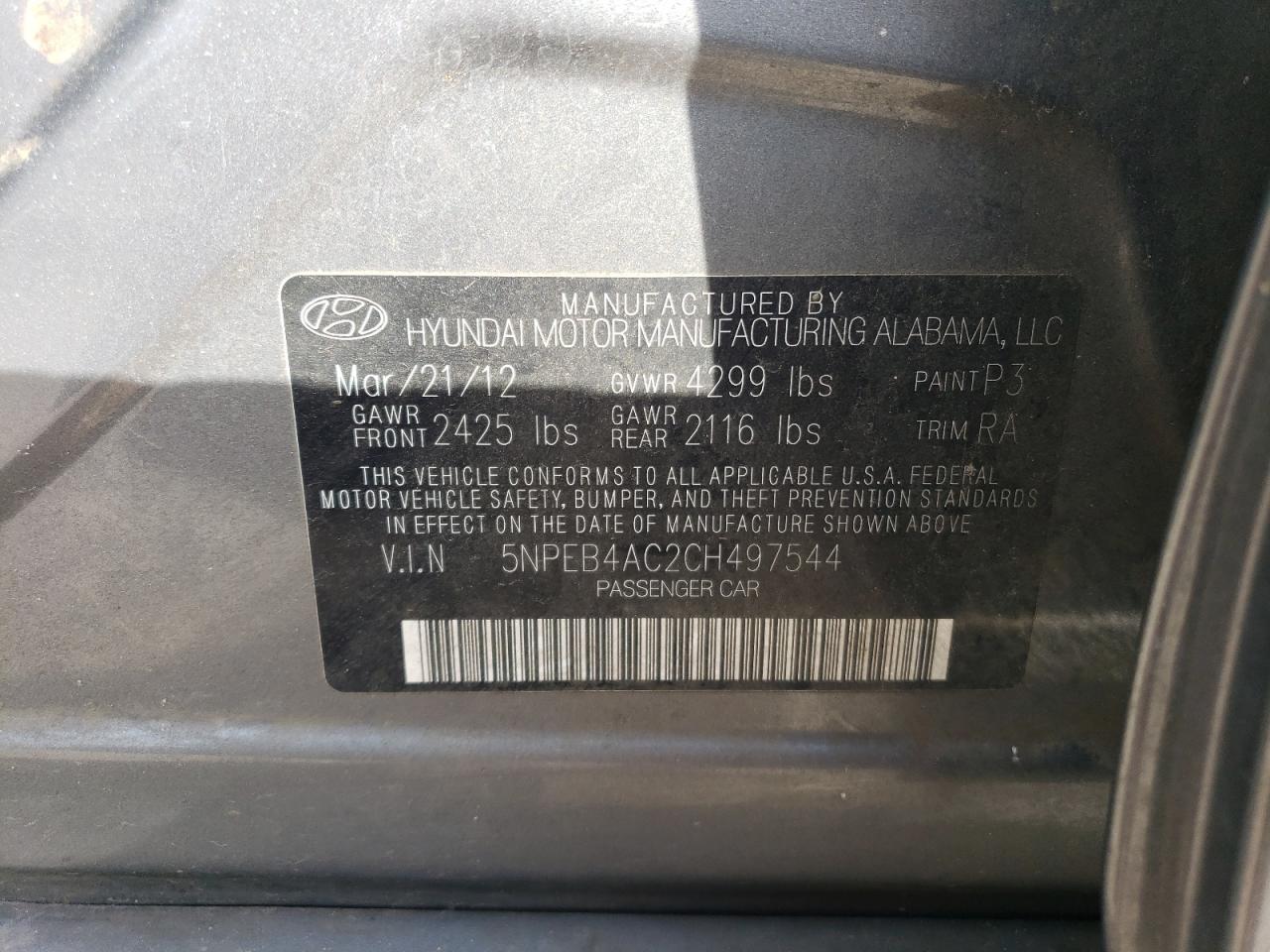 Photo 11 VIN: 5NPEB4AC2CH497544 - HYUNDAI SONATA 