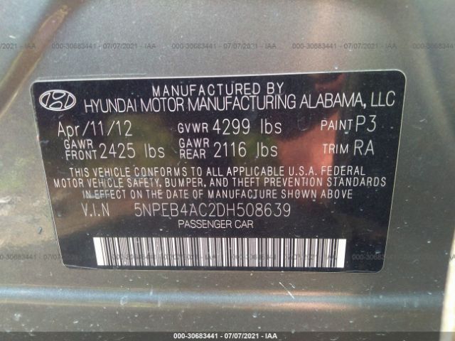 Photo 8 VIN: 5NPEB4AC2DH508639 - HYUNDAI SONATA 