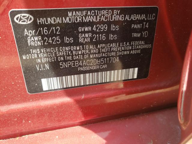 Photo 9 VIN: 5NPEB4AC2DH511704 - HYUNDAI SONATA GLS 