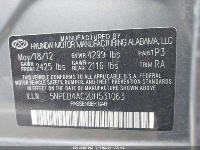 Photo 8 VIN: 5NPEB4AC2DH531063 - HYUNDAI SONATA 