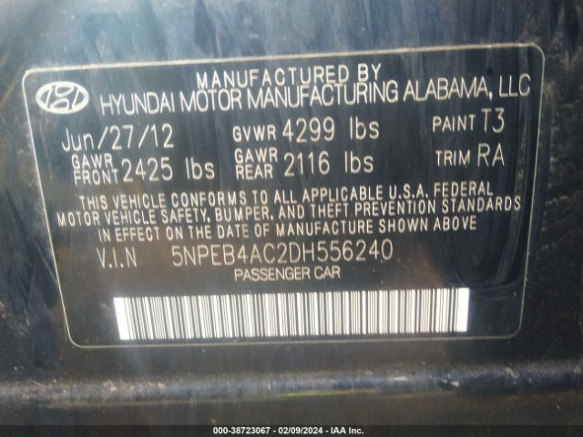 Photo 8 VIN: 5NPEB4AC2DH556240 - HYUNDAI SONATA 