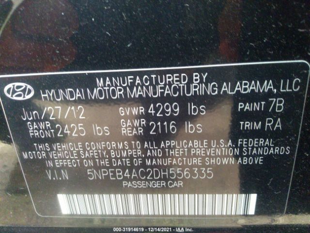 Photo 8 VIN: 5NPEB4AC2DH556335 - HYUNDAI SONATA 