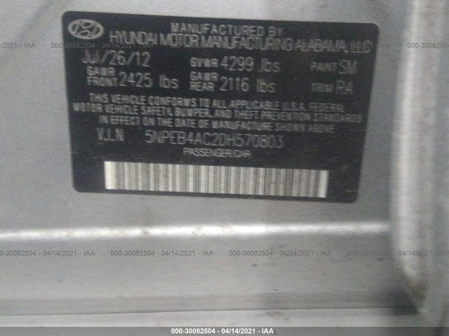 Photo 8 VIN: 5NPEB4AC2DH570803 - HYUNDAI SONATA 