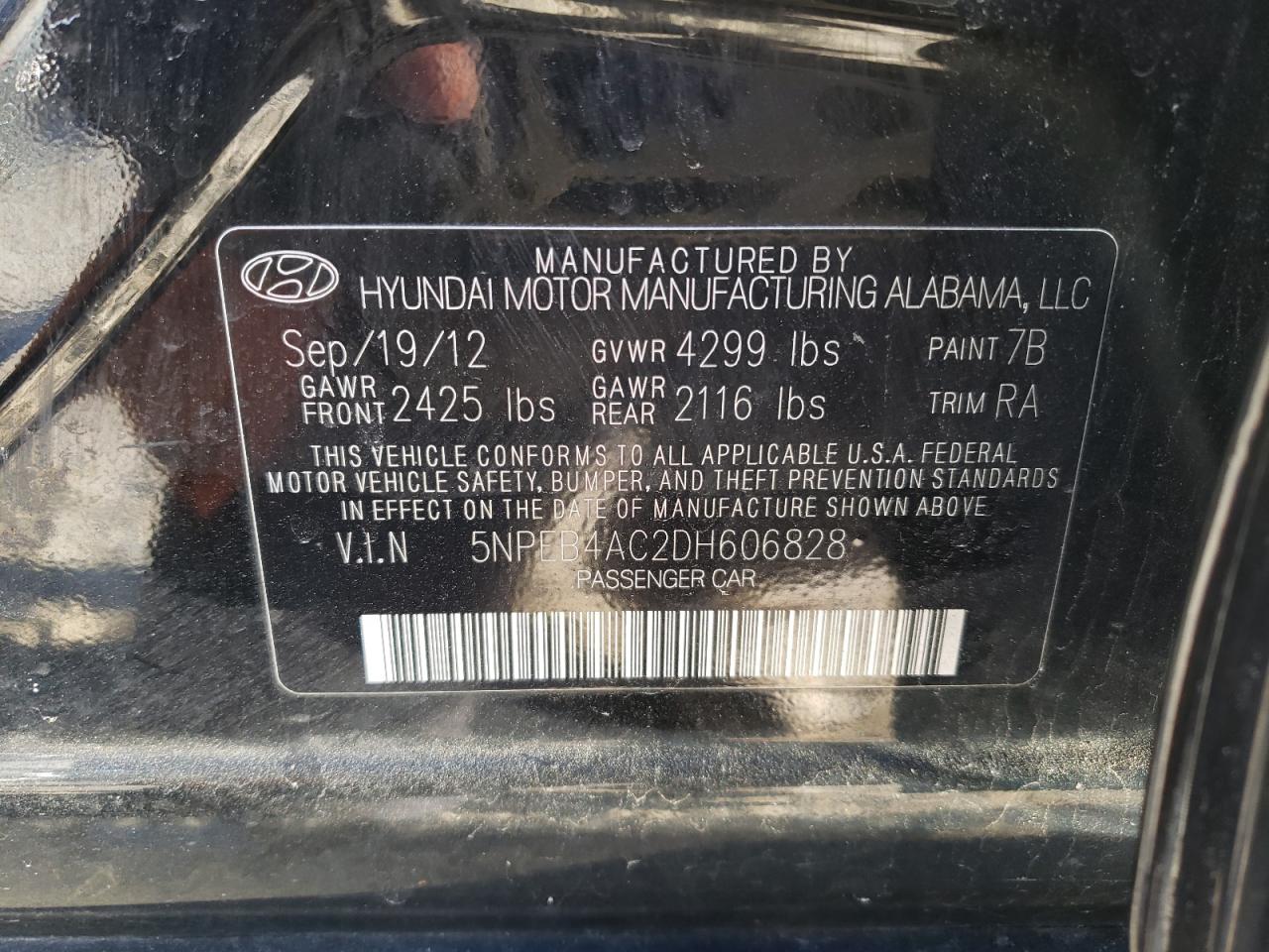 Photo 12 VIN: 5NPEB4AC2DH606828 - HYUNDAI SONATA 