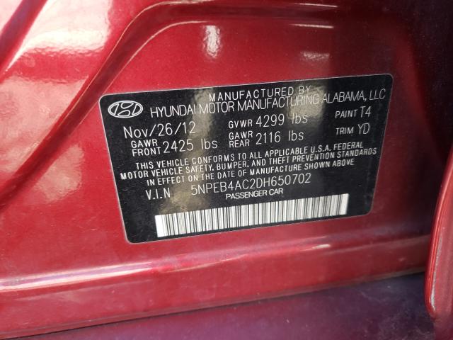 Photo 9 VIN: 5NPEB4AC2DH650702 - HYUNDAI SONATA GLS 