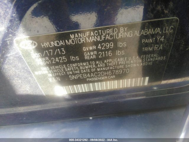 Photo 8 VIN: 5NPEB4AC2DH678970 - HYUNDAI SONATA 